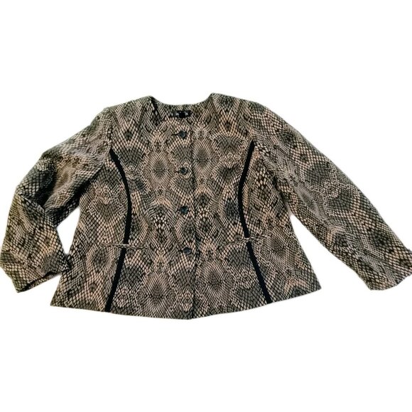 Isabella Suits Women Blazer Jacket Snike Print Belted Size 18W Brown Black - Picture 1 of 10
